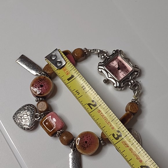 Very Awesome Pink And Silver Tone Beaded Stretch Watch - Picture 11 of 12